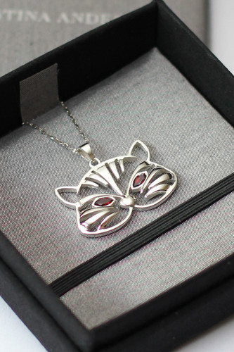 Cat Handmade Silver Pendant with Natural Garnet | House of Kristina Anderson, Wholesale Silver Pendants