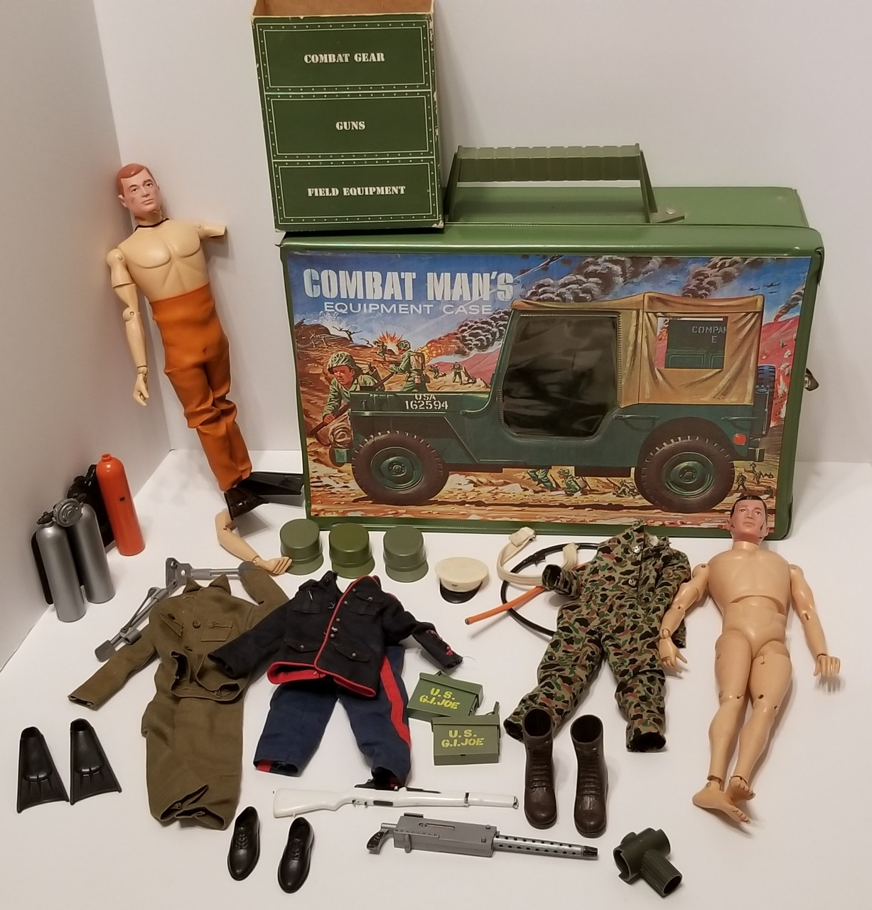 1960's Combat Man's Equipment Case w/G.I. Joe's & Accessories LOT