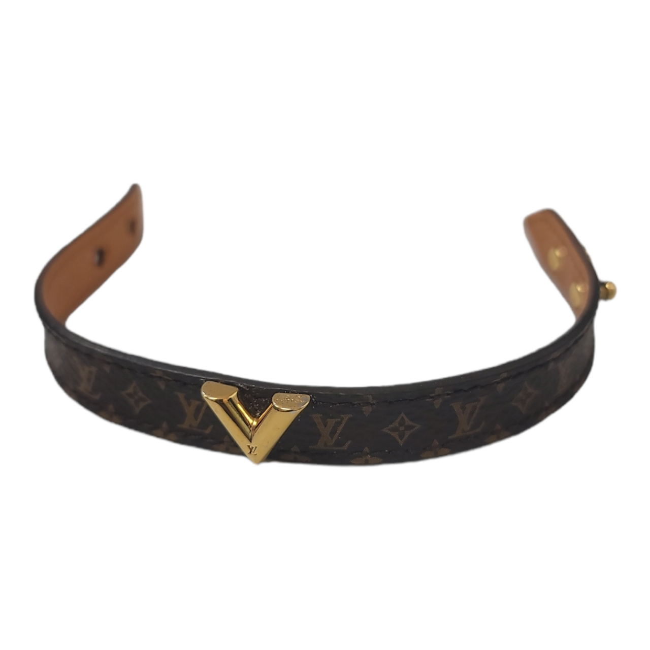 Authentic Louis Vuitton Brown Monogram Canvas Leather Essential V Bracelet  17