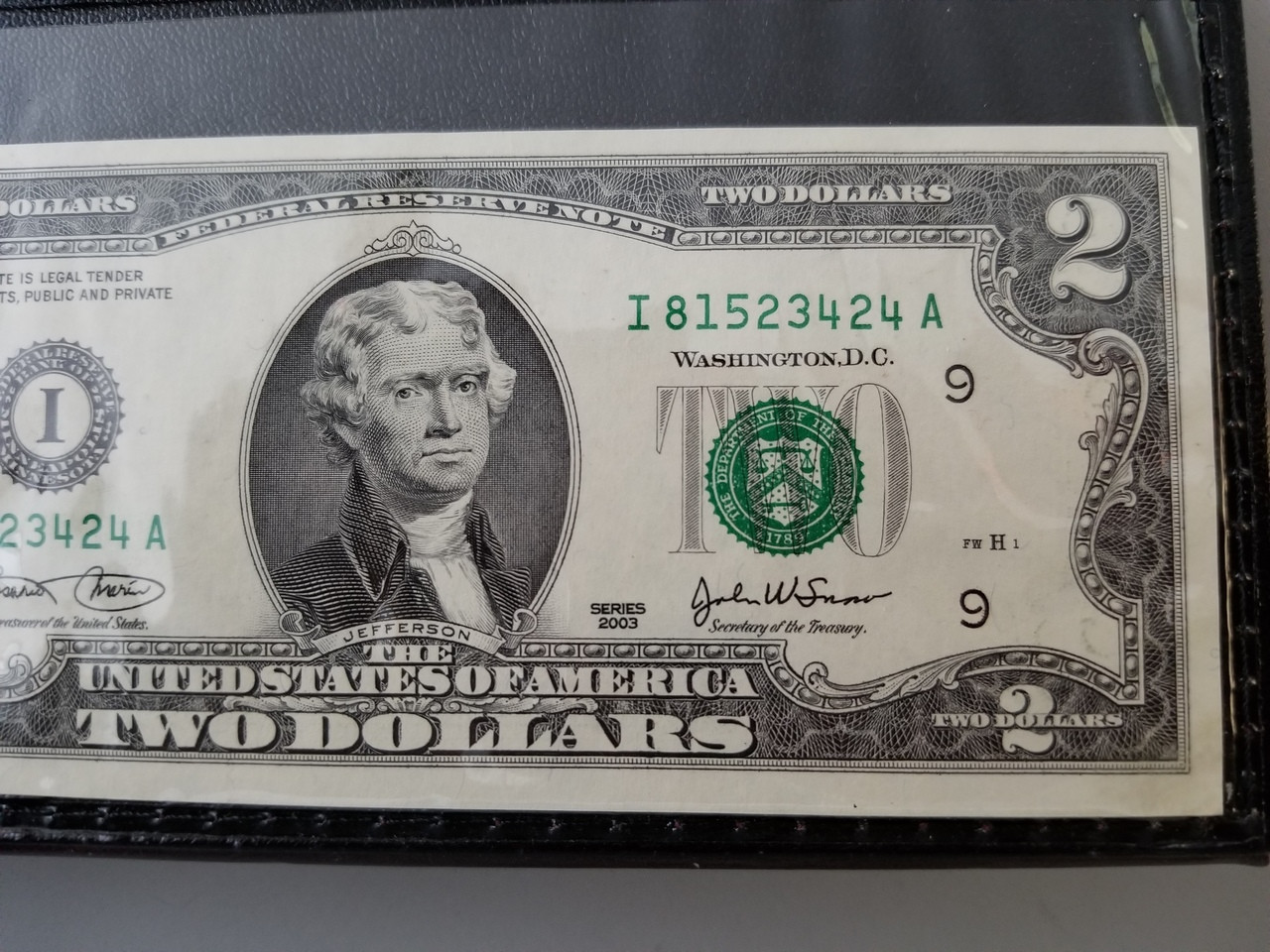 World Reserve Exchange 2003 Series 2 TWO DOLLAR Bill Annie