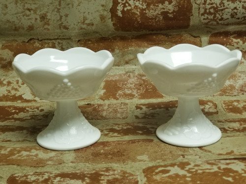 Vtg Pair of Colony Milk Glassware Footed Candle Holders 