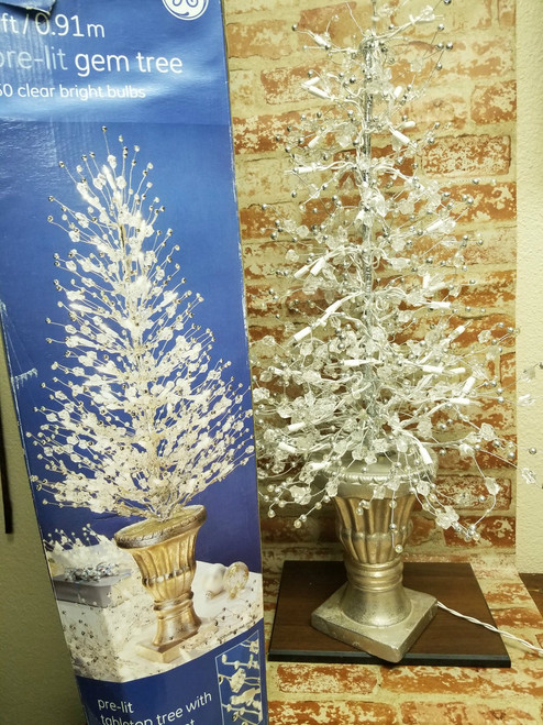 3ft Pre-Lit Gem Tree In Urn/Vase (White) 