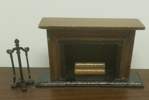 2 Pc Wood Dollhouse Fireplace & Accessories 
