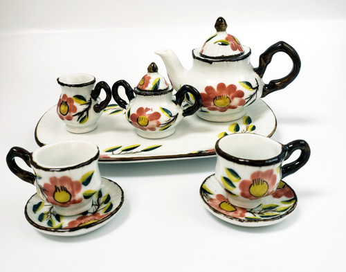 10 Piece Miniature Tea Set - Floral Fall Themed 