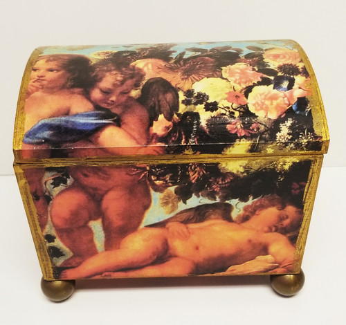 Vintage Florentine Italian Domed & Legged Angels/Cherubs Trinket Box