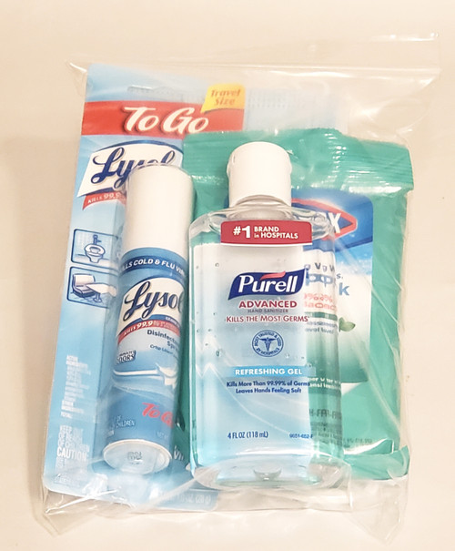 On-The-Go Travel  Sanitizing Kits | Lysol | Clorox Wipes | Purell Hand Sanitizer| 5 Mask 