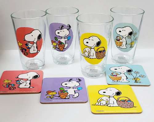 PEANUTS Snoopy & Woodstock Easter Glass & Coaster Set Of 4 