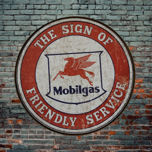 Mobil Gas - Friendly Service Tin Sign - Nostalgic Vintage Metal Wall Decor