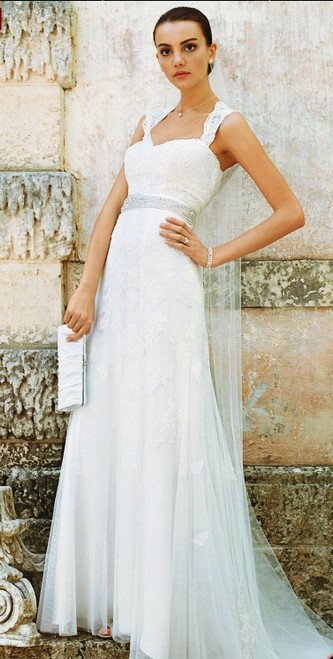 Cap Sleeve Lace Wedding Dress with Keyhole Back - IVORY