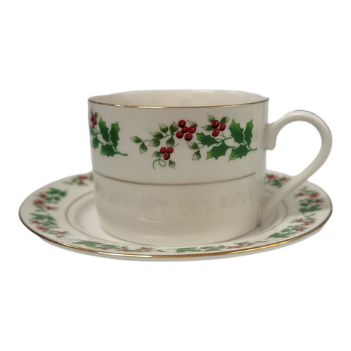 Festive Holly Christmas Cup & Saucer