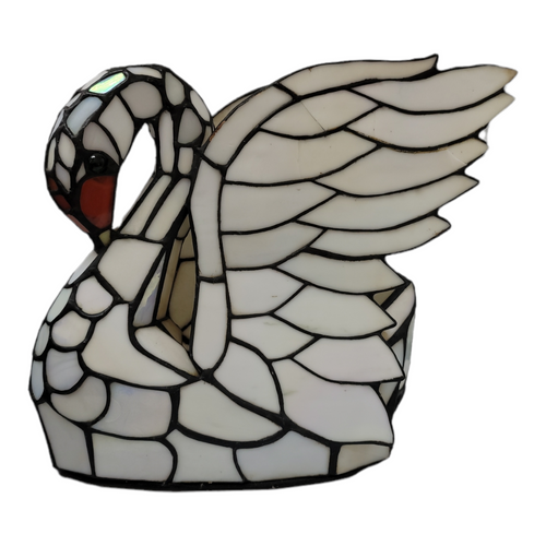 Tiffany Style Opalescent White Stained Glass Swan Accent Lamp
