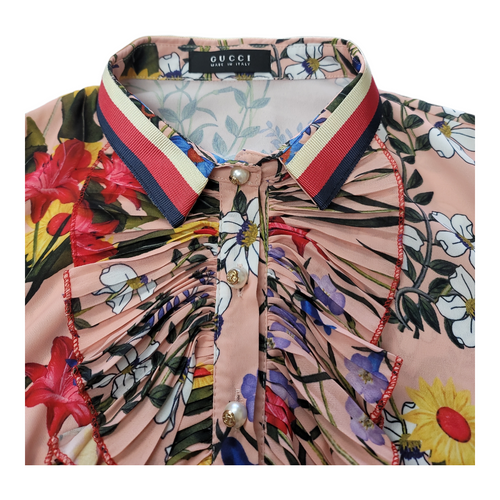 Gucci Rose Gold Floral Blouse w/Signature Collar
