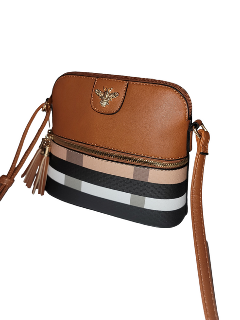 Tan Black Beige White Vegan Bee Crossbody Purse 