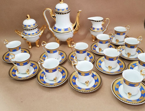 Fine Porcelain Tea/Coffee Set - Cobalt Blue, Gold & White 