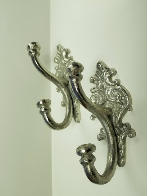 2 Silver-Tone Fleur de lis Wall Hanger Hooks