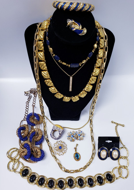 Beautiful 14 Pc Gold-Tone and Blue-Tone Jewelry LOT