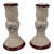 2 Royal Season Snowman - Candleholders (Stone Finish w/Maroon Trim)