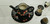 10 Pc Miniature Tea Set For Two - Black w/Cherries - Porcelain