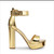 GOLD Chunky Ultra High Ankle Strap Open Toe Heels
