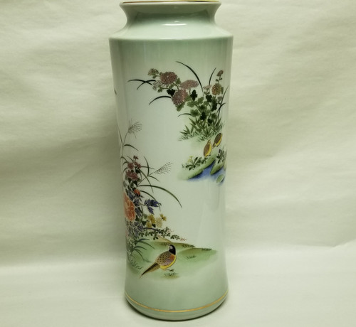 12" Japanese BOTAN Porcelain Vase w/ Pheasants & Flowers Scenery ...