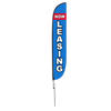 Now Leasing Feather Flag Blue & Red with ground spike