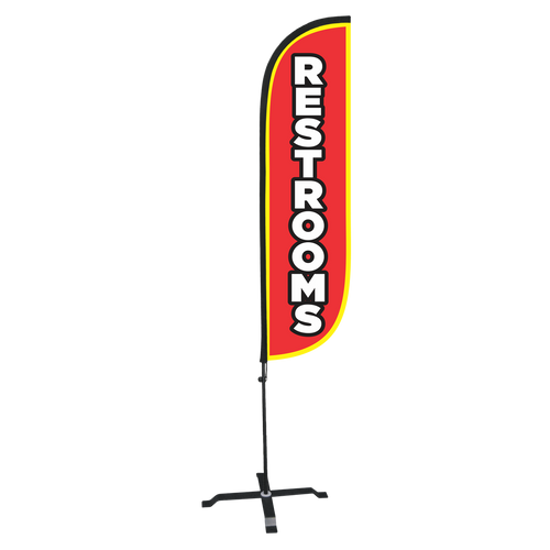 5ft restroom feather flag with X stand