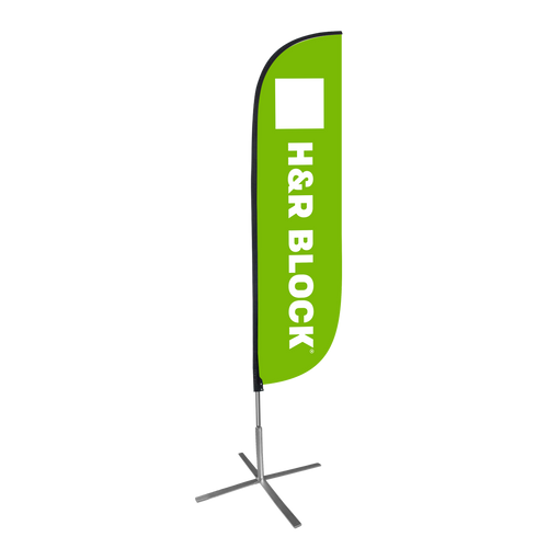 5ft H&R Block Green Feather Flag with X stand