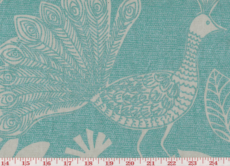 Iridescent Peacock CL Teal Drapery Upholstery Fabric by  P Kaufmann