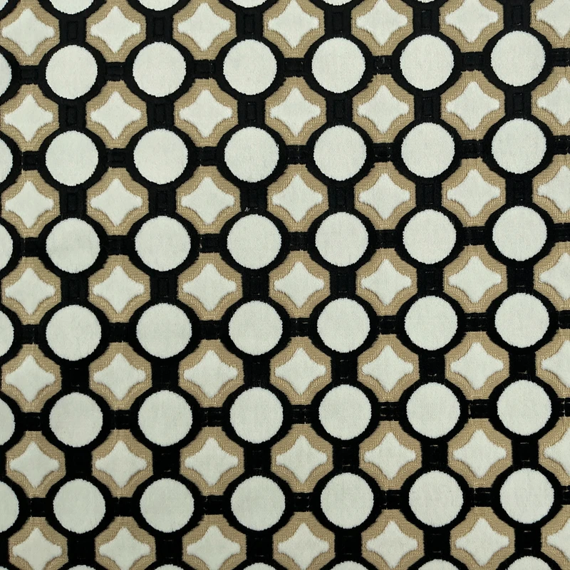 Debussy CL Black - Tan Velvet Upholstery Fabric by DeLeo Textiles