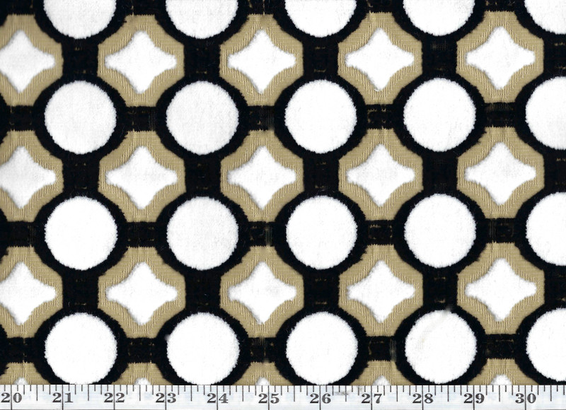 Debussy CL Black - Tan Velvet Upholstery Fabric by DeLeo Textiles