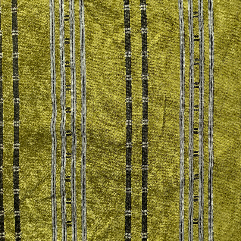 Eucalyptus in Glade | Chenille Upholstery Fabric | Striped Design in Green, Black, and White | DeLeo Textiles | 54" Wide | Heavy Weight | By The Yard