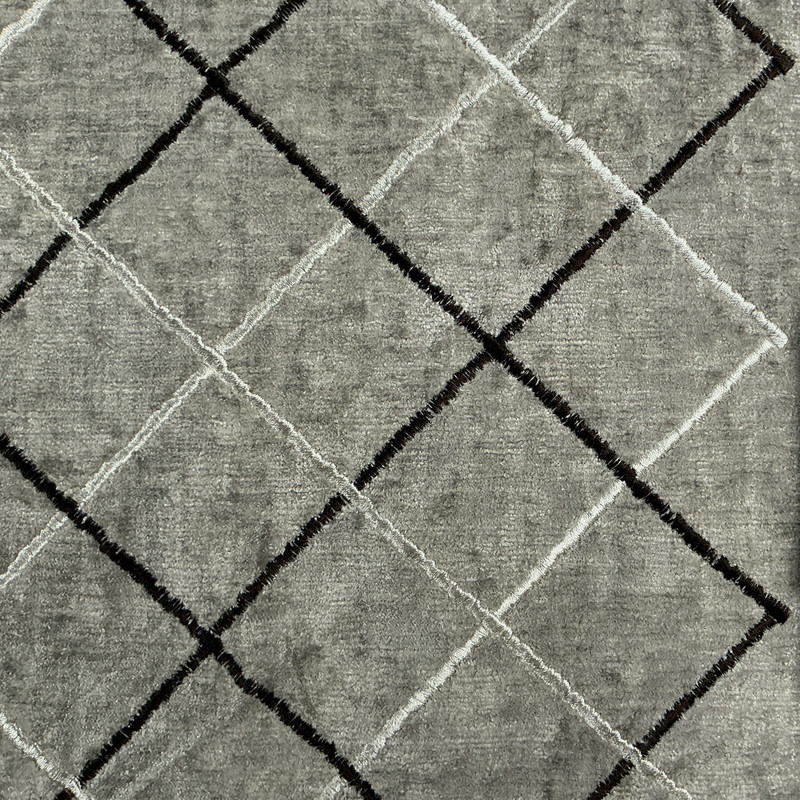 Curve in Grey | Chenille Upholstery Fabric | Embroidered Diamond Lattice in Grey, Black, and White | 54" Wide | Heavy Weight | By The Yard