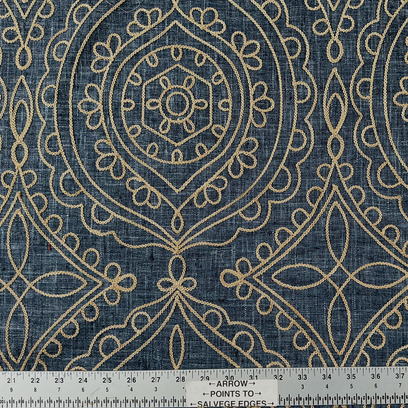 Timelessness CL Indigo Embroidered Drapery Upholstery Fabric by  P Kaufmann
