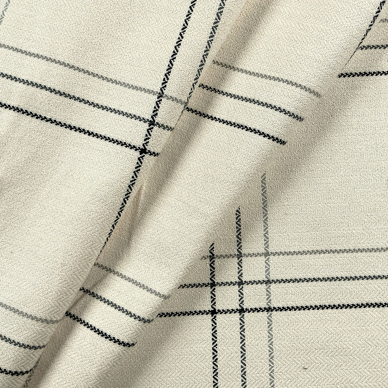 Baja in Charcoal | Upholstery Fabric | Large Scale Plaid in Ivory, Black, and Grey | Herringbone Weave | Medium Weight | Ralph Lauren | By the Yard