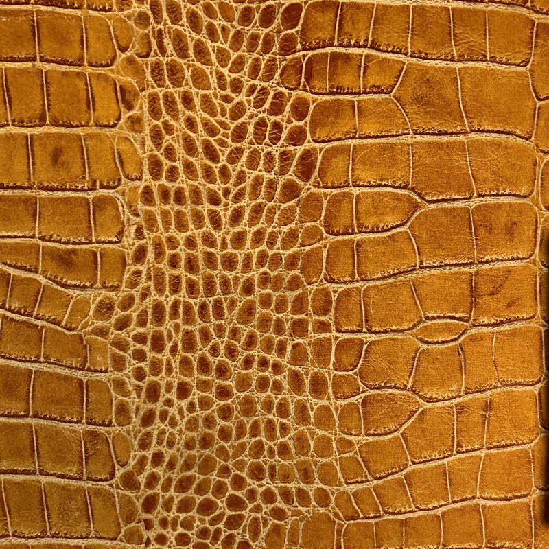 Coco 04 | Printed Velvet Upholstery Fabric | Crocodile Skin in Gold, Brown, Beige | Heavyweight | 54" Wide | Rioma | By the Yard