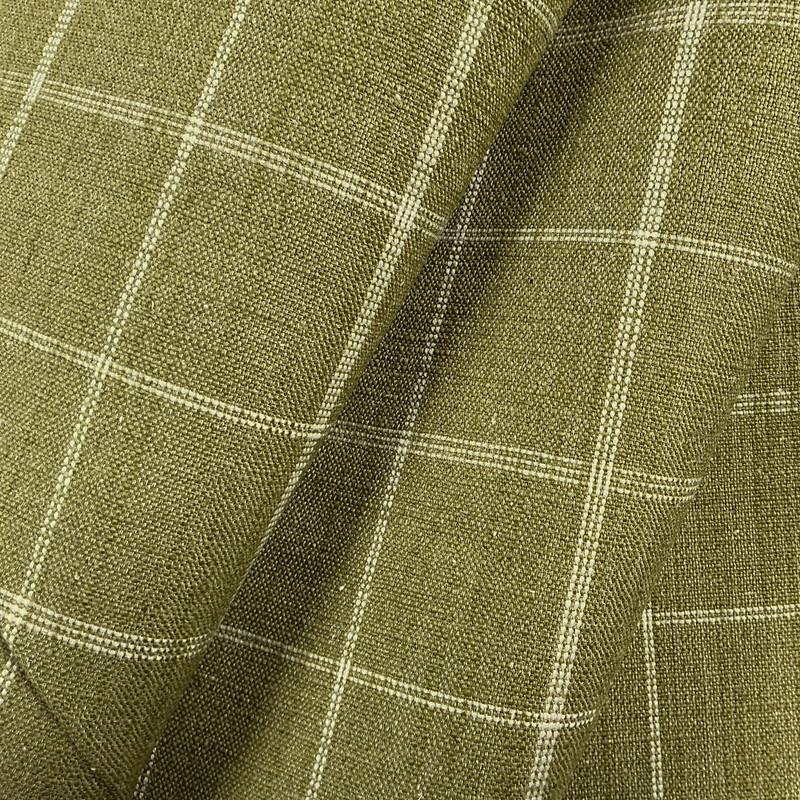 Sterling in Artichoke | Upholstery Fabric | Windowpane Plaid in Green and White | Medium Weight | Ralph Lauren | By the Yard