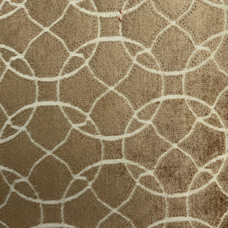 Lavish in Amber | Chenille Upholstery Fabric | Geometric Lattice in Brown and Cream with Shiny Silver | 54" Wide | Heavy Weight | By The Yard