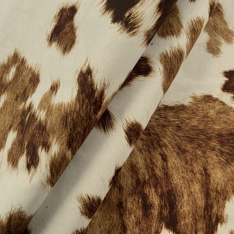 Asmar 03 | Printed Velvet Upholstery Fabric | Cow Print in Beige and Brown | Heavyweight | 54" Wide | Rioma | By the Yard