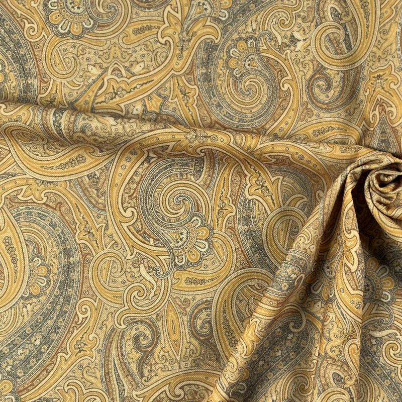 Tartufo 02 | Upholstery Fabric | Paisley in Yellow / Gold | 54 Inch Wide | Medium Weight Fabric | Polyester / Cotton Blend | Rioma | By The Yard