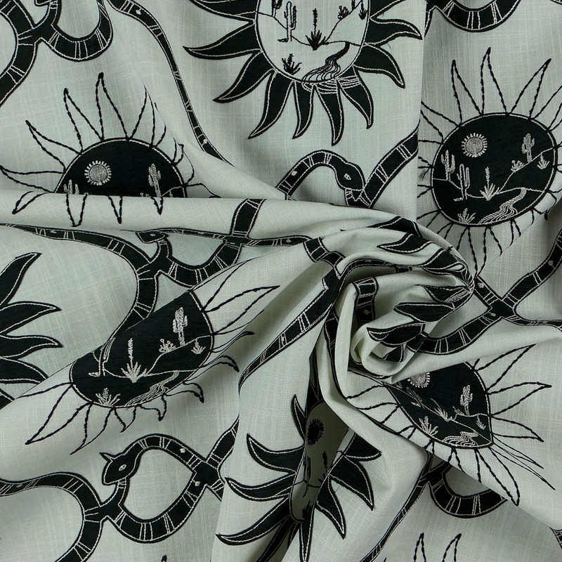 Sol Emb. Black Upholstery/Drapery Fabric by P. Kaufmann