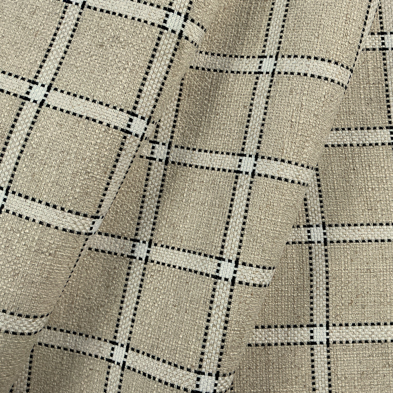 Siversten in Natural | Upholstery Fabric | Plaid in Beige, Black, and White | Basketweave | Ralph Lauren | Heavyweight | By the Yard