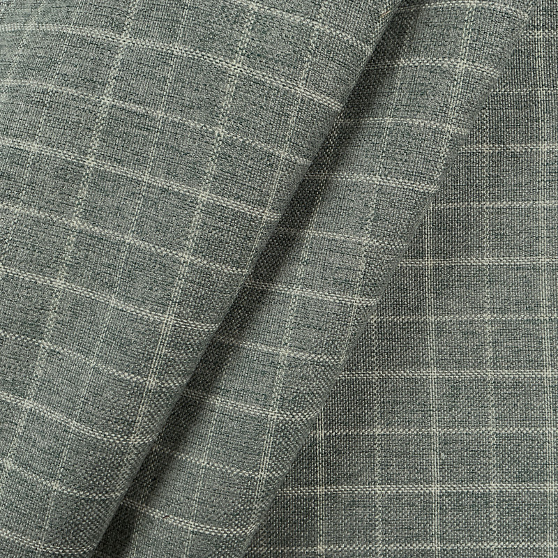 Windbell in Cloud | Upholstery Fabric | Windowpane Plaid in Grey and White with Heathered Teal Flecks | Heavyweight | Ralph Lauren | By the Yard