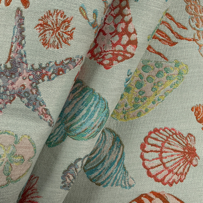 What The Shell Turquoise Upholstery Fabric