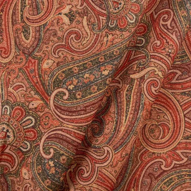 Tartufo 07 | Upholstery Fabric | Paisley, Floral and Textured in Beige, Orange, Red | 54 Inch Wide | Medium Weight | Polyester / Cotton Blend | Rioma | By The Yard