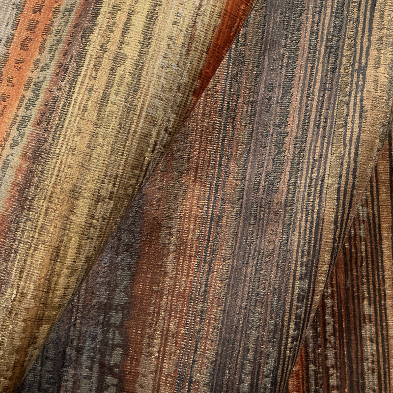 Marrakech 02 | Printed Velvet Upholstery Fabric | Ombre Stripes in Brown, Grey, and Black | Heavyweight | 54" Wide | Rioma | By the Yard
