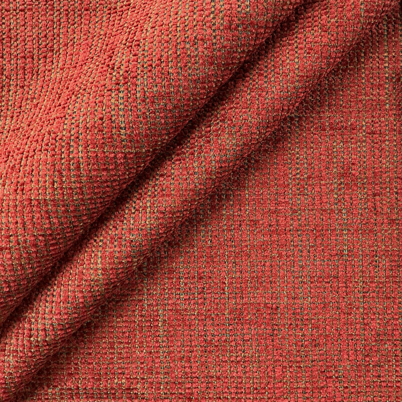 Nord in Sienna | Chenille Upholstery Fabric | Textured Weave in Red with Orange and Black | 54" Wide | Heavy Weight | By The Yard