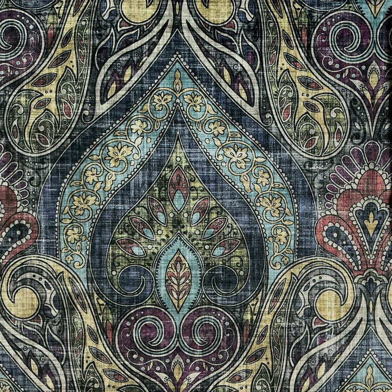 Paisley in Moody | Printed Velvet Upholstery Fabric | Paisley in Blue, Green, Red, and Yellow | Medium Weight | 54" Wide | By the Yard