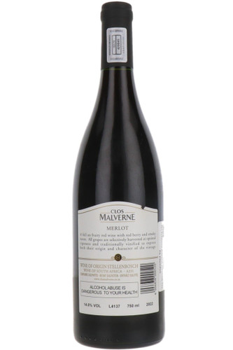 Clos Malverne Merlot, Devon Valley, Stellenbosch, South Africa, 2022