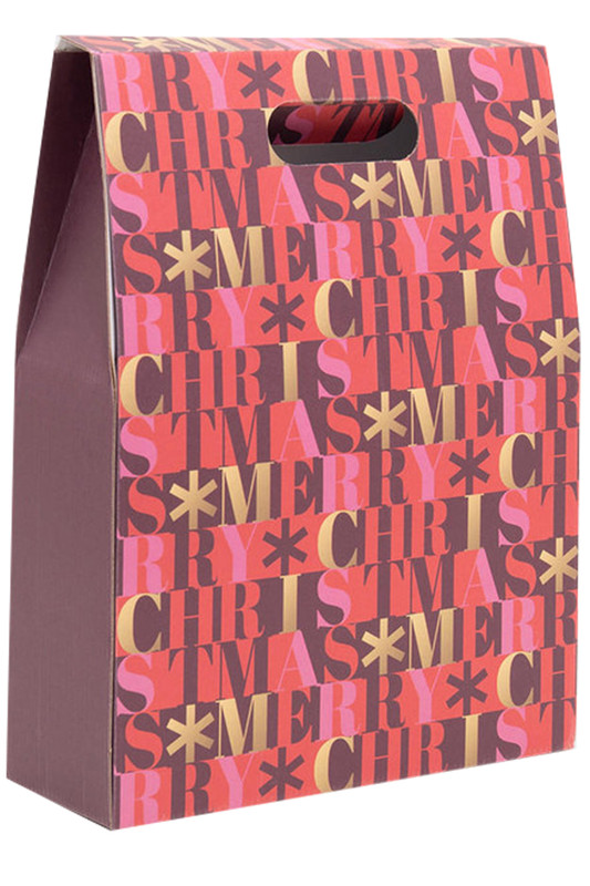 3 Bottle Gift Carton Burgundy and Gold Christmas Design.