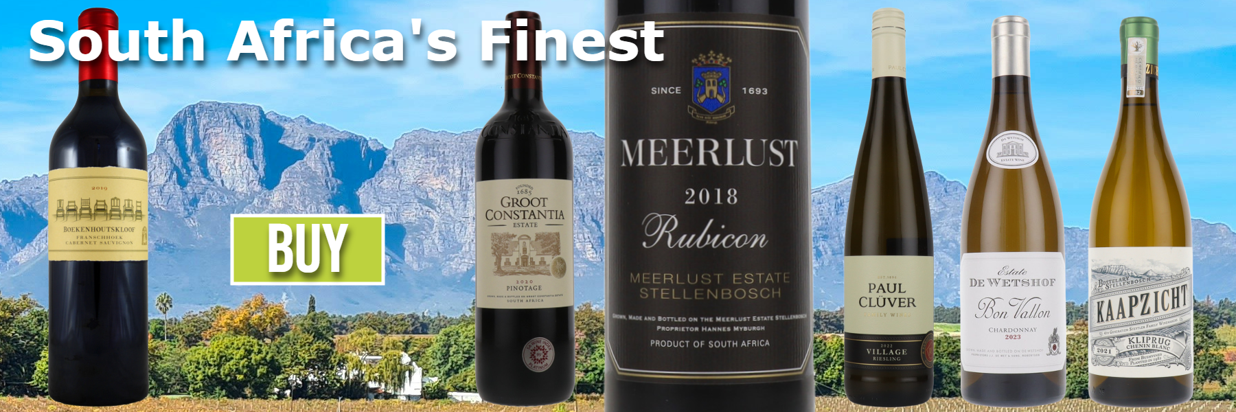 Look out for some of the best producers of exciting South African Cabernet blends, Pinotage, Riesling, Chardonnay and Chenin Blanc 